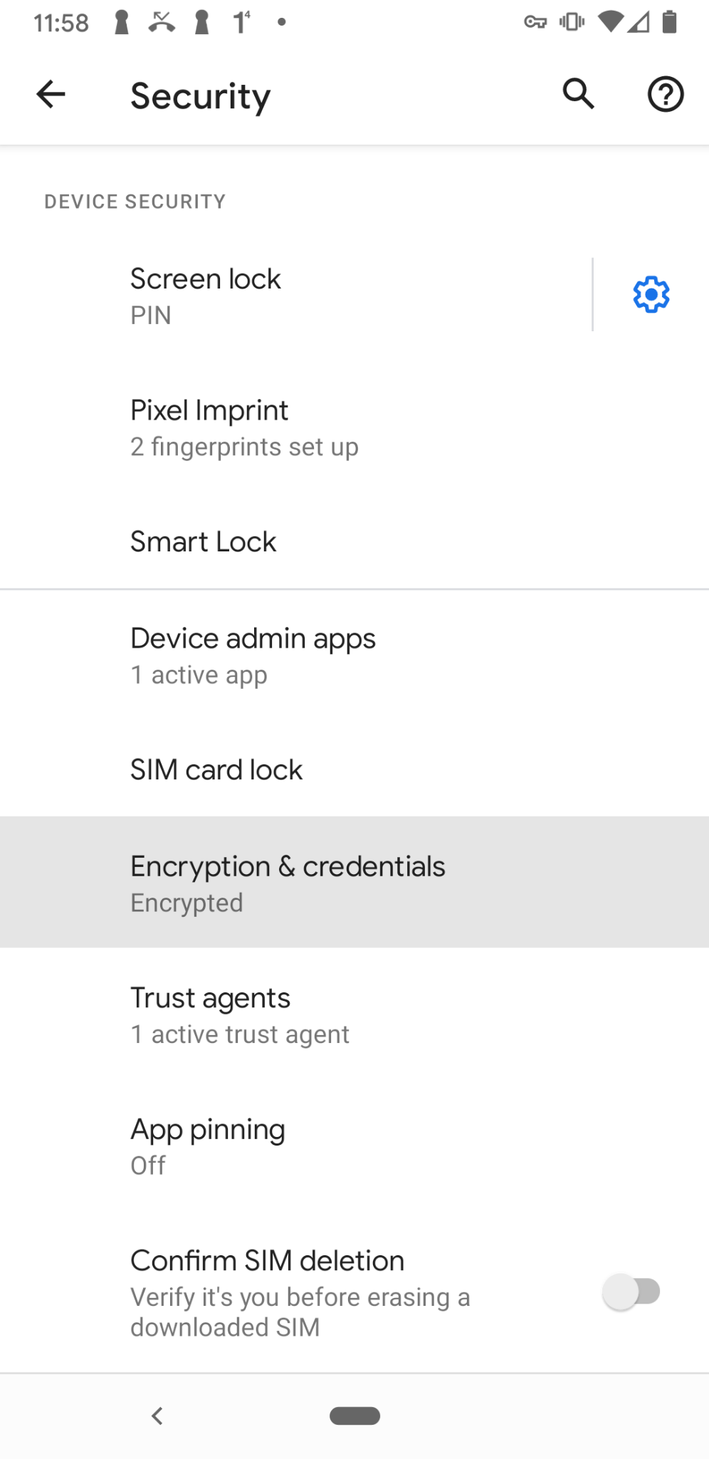 Android: tap Encryption & Credentials