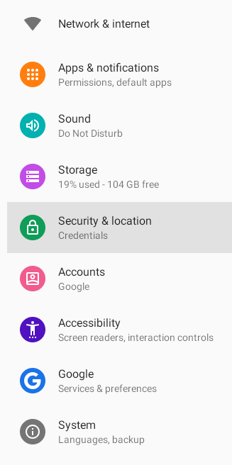 ChromeOS: click Security & location