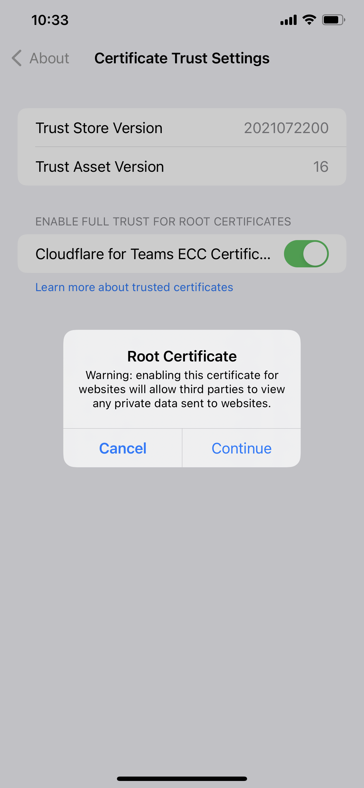 iOS: confirm trust for certificate