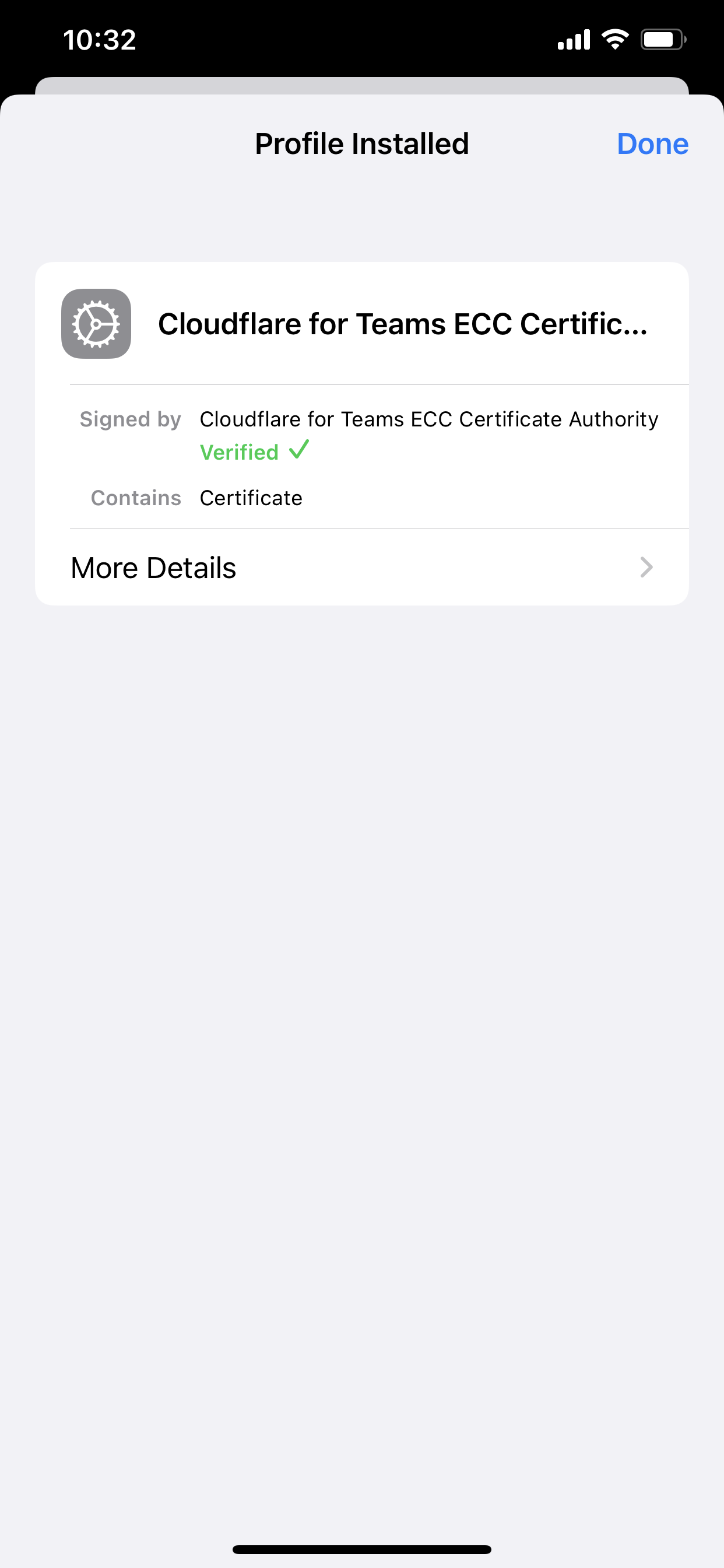 iOS: certificate profile installed