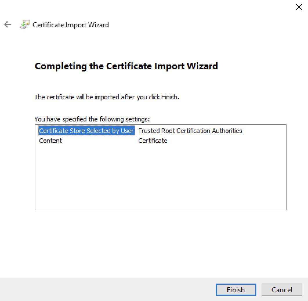 Windows: complete certificate installation